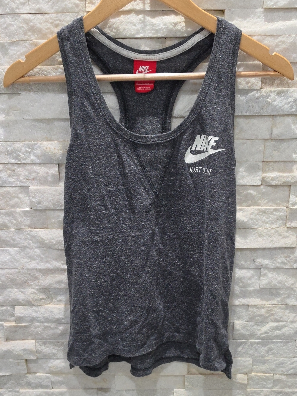 Nike Women's Dark Gray Racerback Tank Top with White Logo